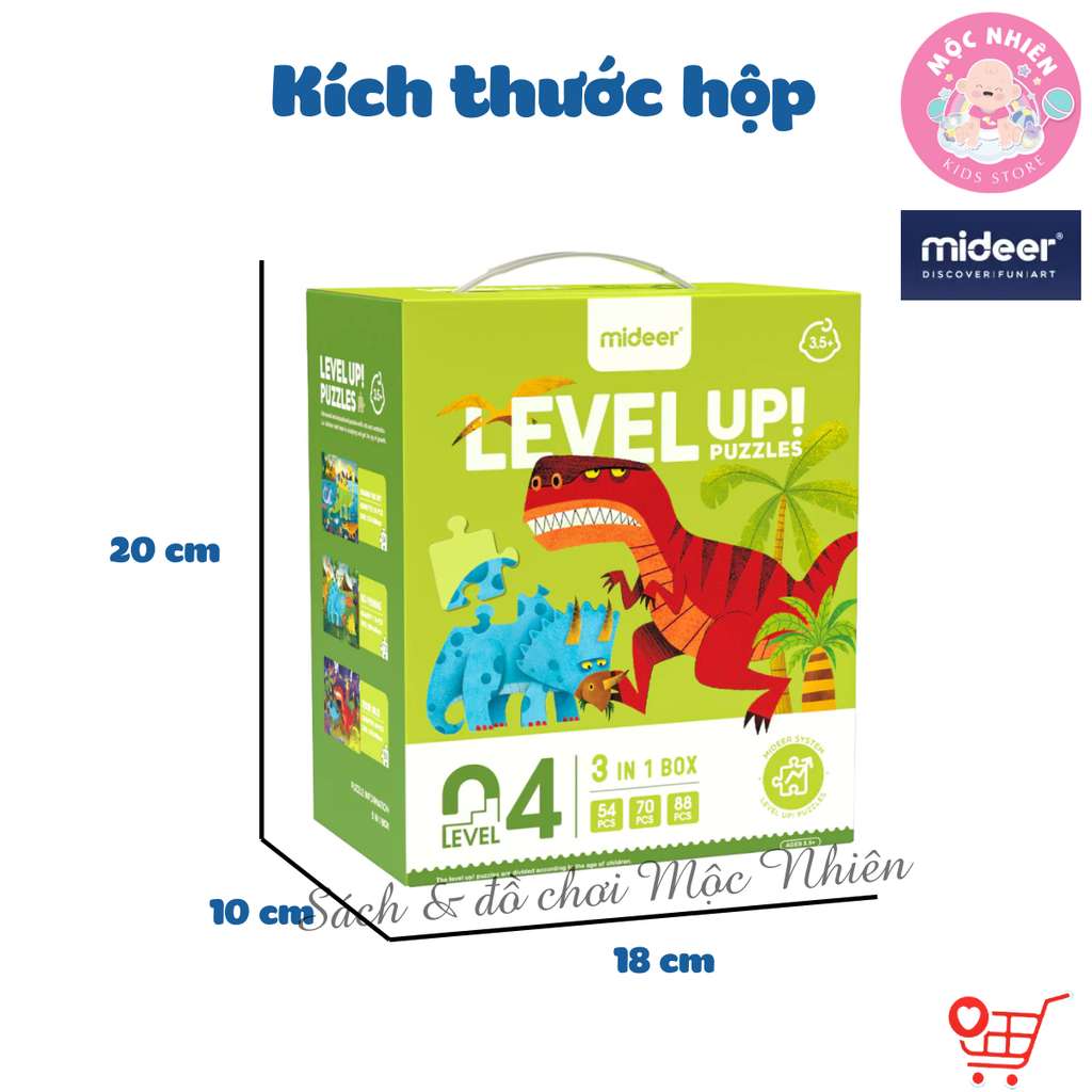 Đồ Chơi Xếp Hình Puzzle Level 4 Mideer - Khủng long (03 tranh 54 - 70 và 88 Mảnh Ghép)