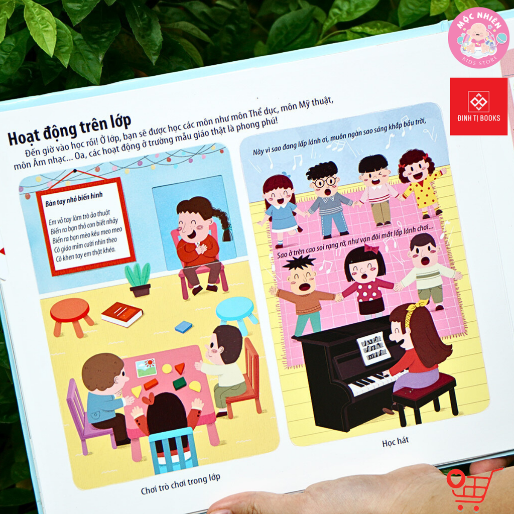 Sách - Bách khoa kỹ năng sống đa tương tác - Những hoạt động ở trường mẫu giáo giúp con vui vẻ đến lớp - Đinh Tị Books