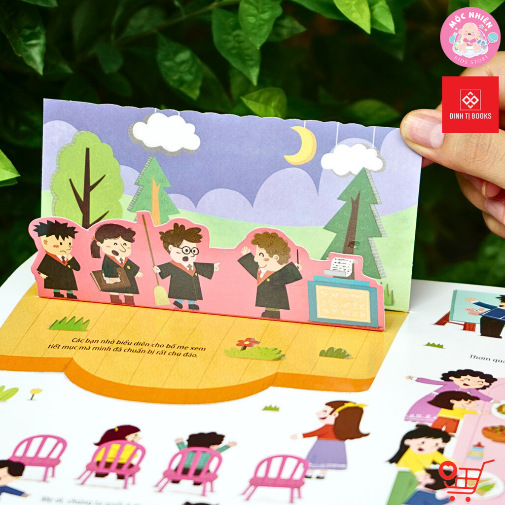 Sách - Bách khoa kỹ năng sống đa tương tác - Những hoạt động ở trường mẫu giáo giúp con vui vẻ đến lớp - Đinh Tị Books