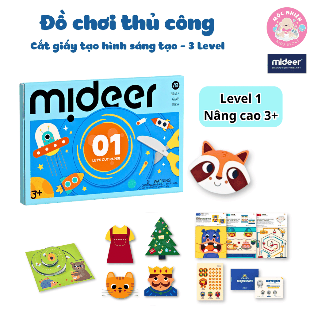 Combo 03 bộ cắt giấy thủ công Lets Cut Paper Mideer 03 cấp độ