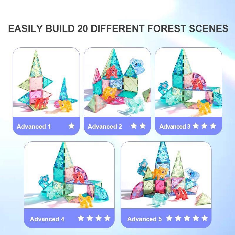 Đồ chơi xếp hình nam châm ánh sáng cầu vồng animals 40 pcs động vật - Mideer Colorful Magnetic Tiles