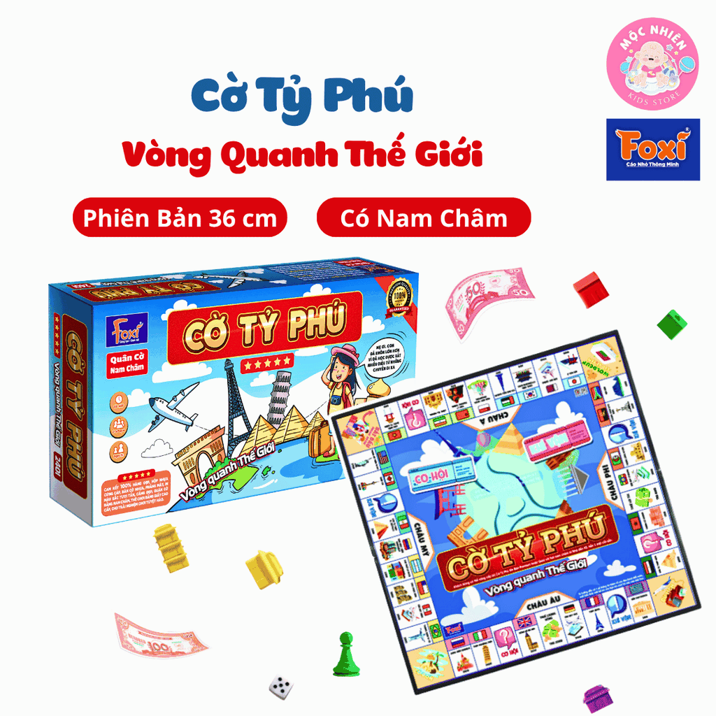Đồ chơi Cờ Tỷ Phú Chủ Đề Vòng Quanh Thế Giới Size Lớn - Cờ Tỉ Phú Đồ Chơi Trí Tuệ Trẻ Em - Hiệu Foxi