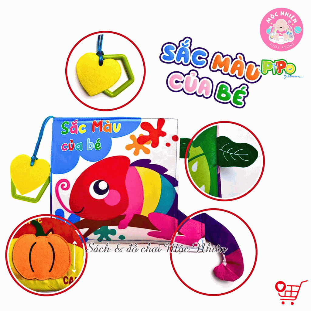 Sách vải tương tác lật mở cho bé nhận biết màu sắc, học chữ, tập đếm, 4 mùa (lẻ cuốn) size cơ bản 15x15 - Pipovietnam