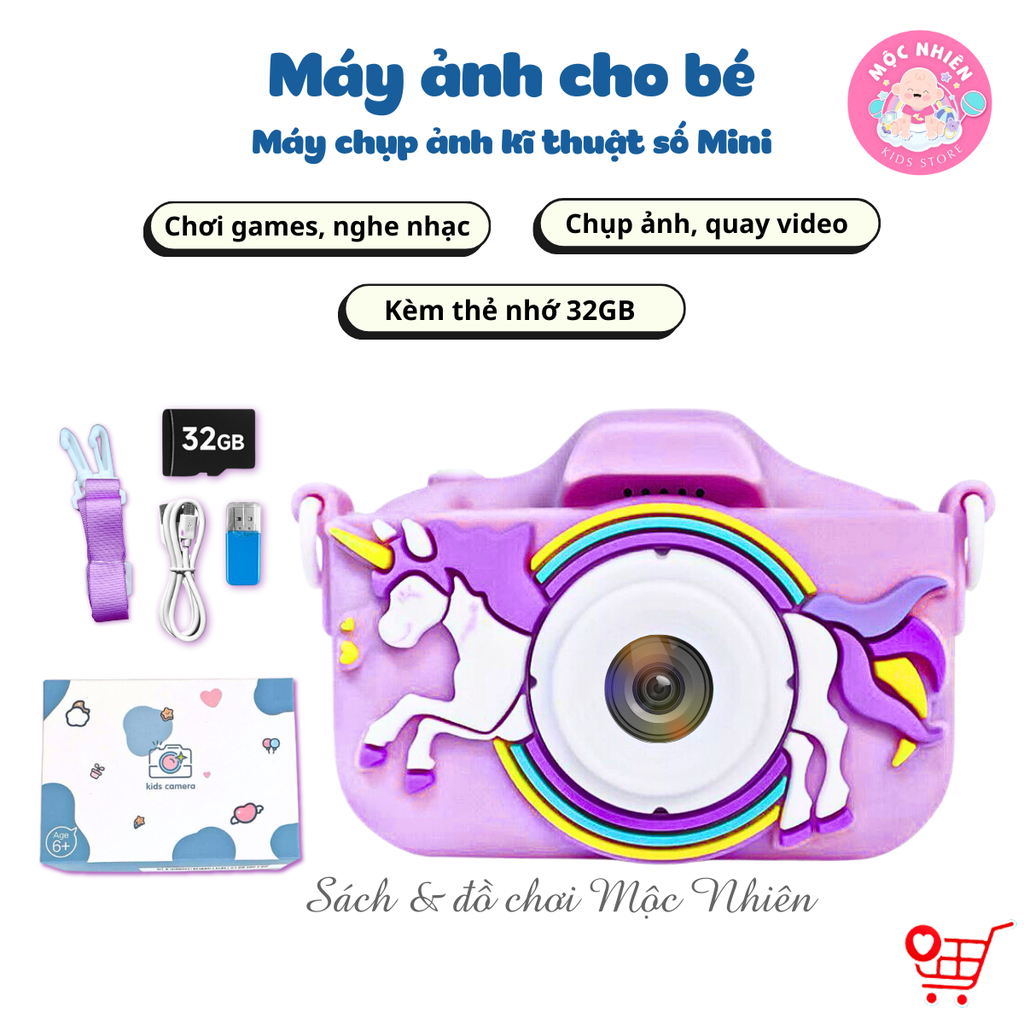 Máy chụp hình Camera - Máy ảnh kỹ thuật số cho bé có tích hợp chơi game (Tặng kèm thẻ nhớ 32GB)