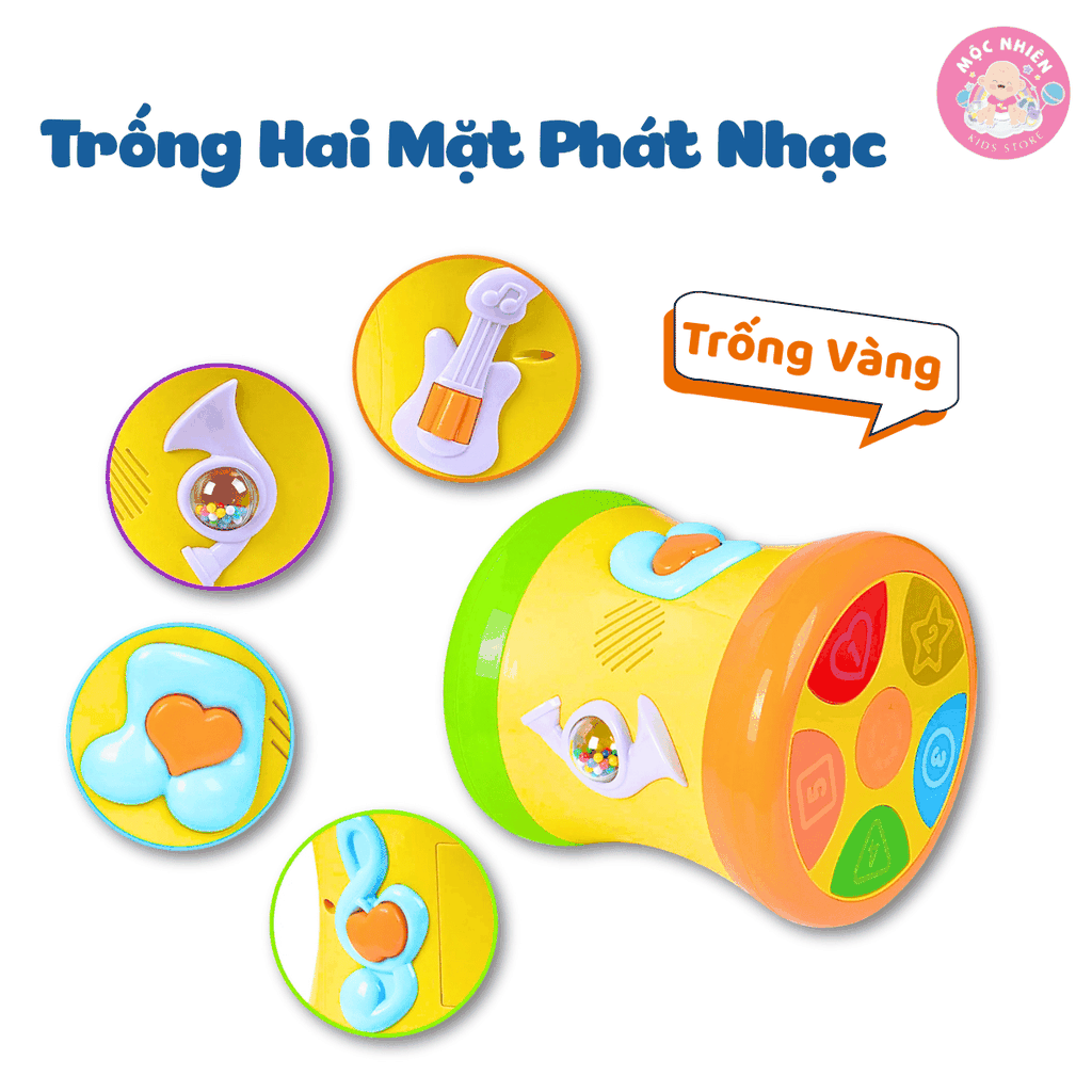 Trống đồ chơi hai mặt phát nhạc cho bé Goodway Drum GW3501C, Đồ Chơi Âm Nhạc An Toàn Cho Bé Từ 12 Tháng Tuổi