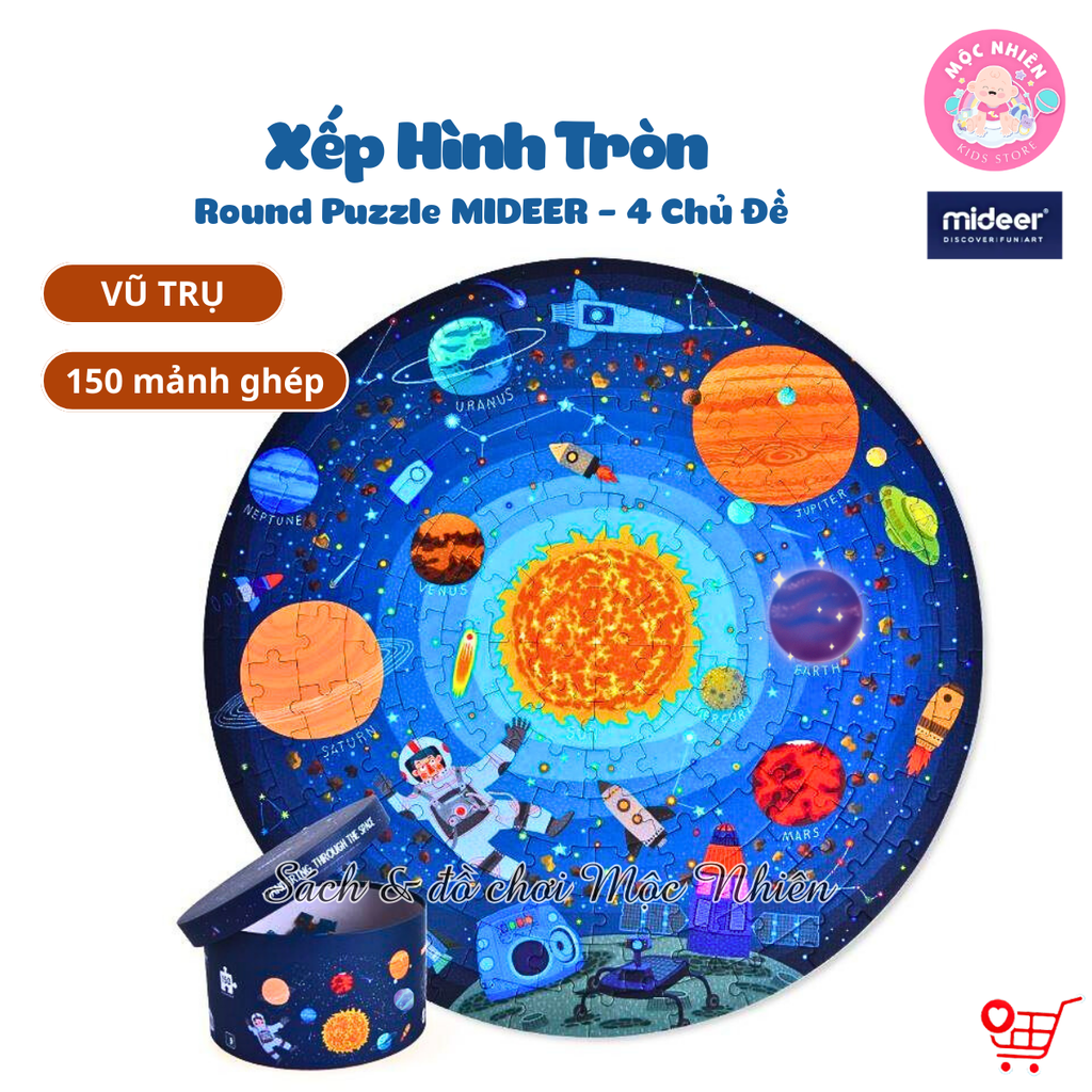 Đồ Chơi Xếp Hình Puzzle MIDEER Dạng Hộp Tròn - 04 Chủ Đề Khu Rừng, Vũ Trụ, Động vật và Đại dương (150 Mảnh Ghép)