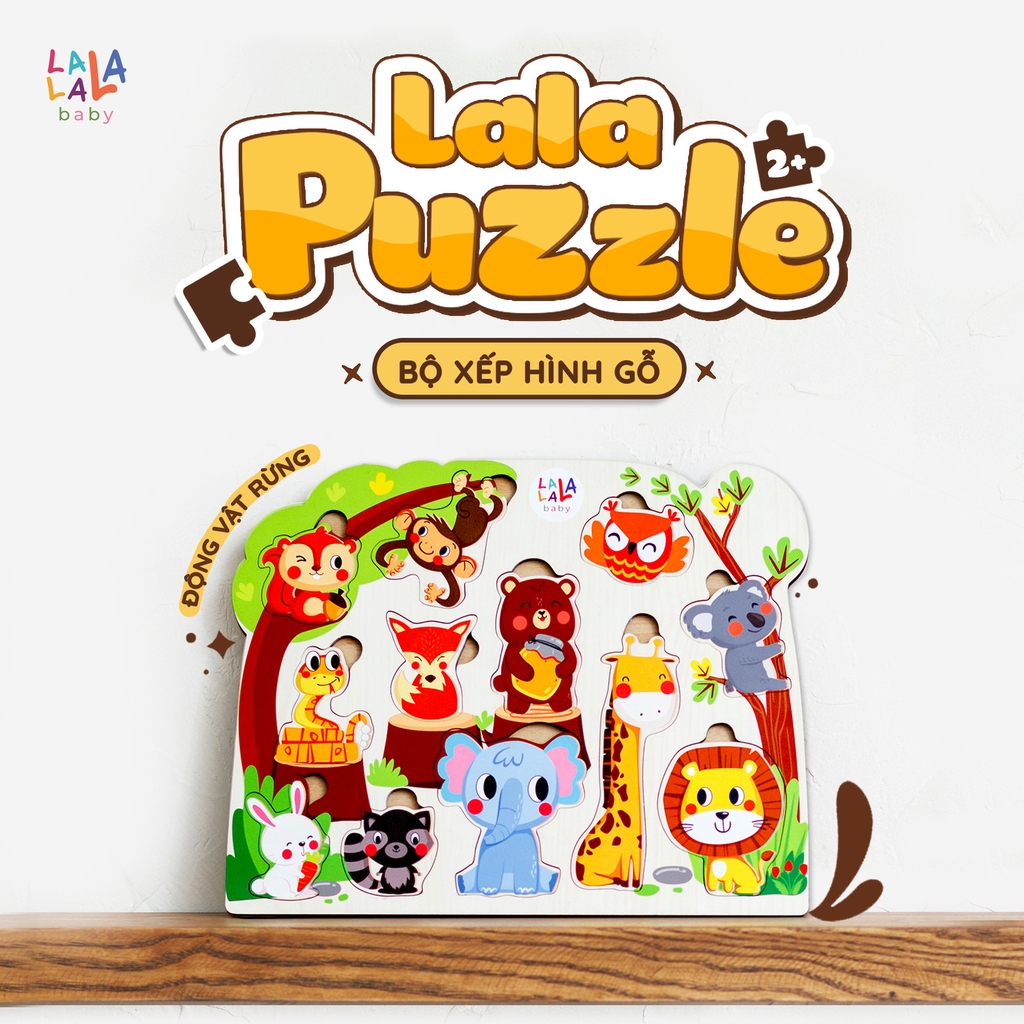 Bộ núm ghép hình gỗ song ngữ Lalapuzzle - Lalala Baby