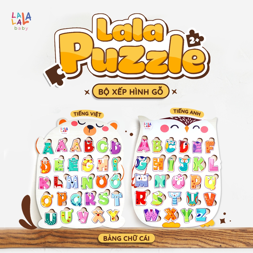 Bộ núm ghép hình gỗ song ngữ Lalapuzzle - Lalala Baby