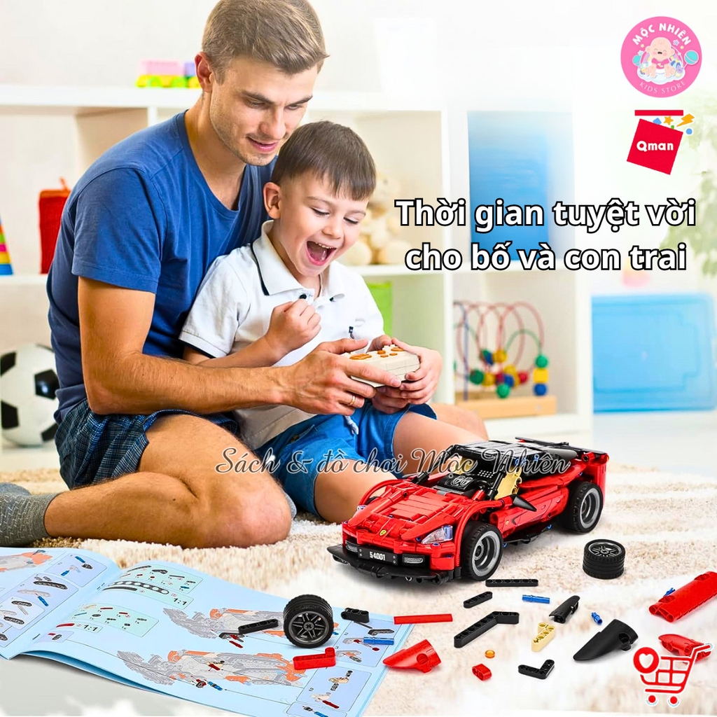 Đồ Chơi Xếp Hình Lắp Ráp Xe Đua Điều Khiển Từ Xa Qman 54001 - Siêu xe màu đỏ (425 chi tiết)