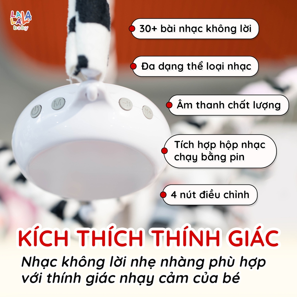 Combo Bộ Đồ chơi Treo Nôi Cũi Tự Động Quay có Phát Nhạc + 2 cục Pin tiểu 2A - Lalala baby