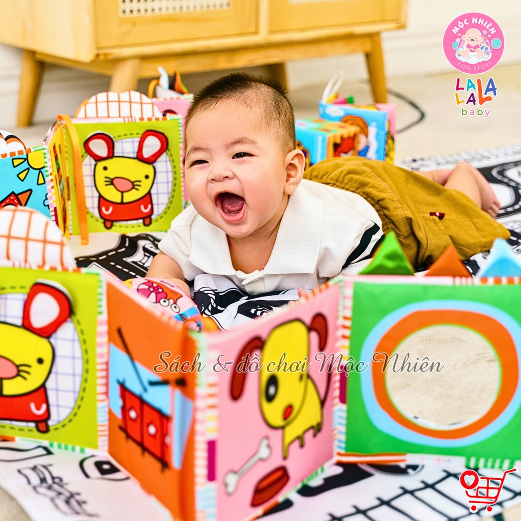 Sách Vải ZicZac Đa Tương Tác Kiêm Đồ Chơi Quây Cũi Kích Thích Thị Giác Cho Trẻ Sơ Sinh (Zigzag Card) - Lalala Baby