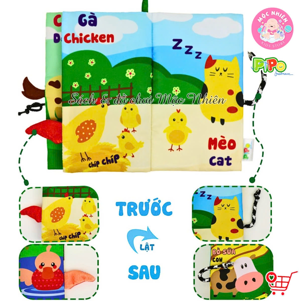 Đồ Chơi Giáo Dục Sớm Sách Vải Tương Tác Song Ngữ - Đoán Đuôi Con Vật - Pipo Vietnam