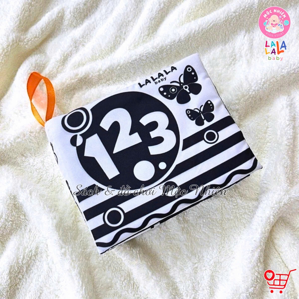 Sách vải mini kích thích thị giác cho bé sơ sinh 0 đến 12 tháng - Thương hiệu Lalala Baby - 8 trang kích thước 12x11 cm