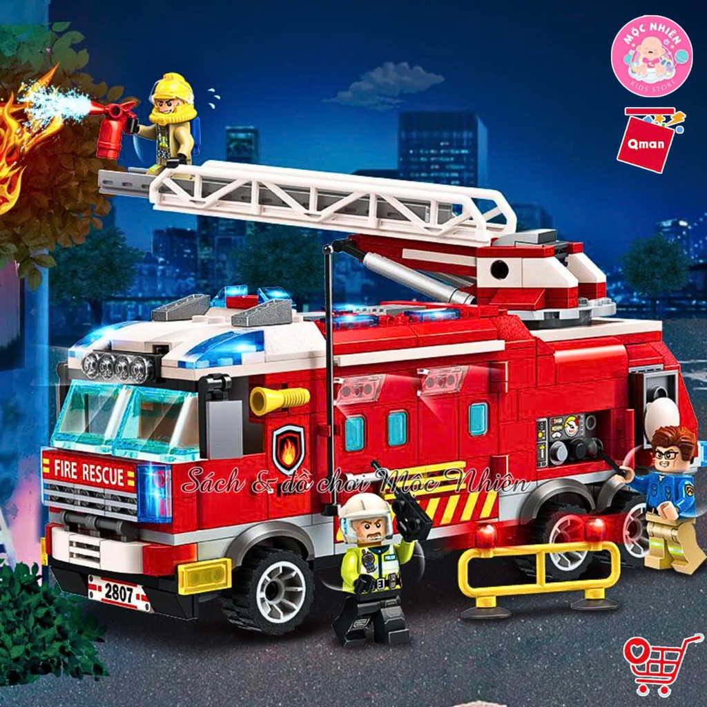 Đồ Chơi Lắp Ráp Cứu Hỏa Qman 2807 - Ô Tô Cứu Hỏa (366 Mảnh Ghép) - Dành Cho Bé Trai Từ 6 Tuổi