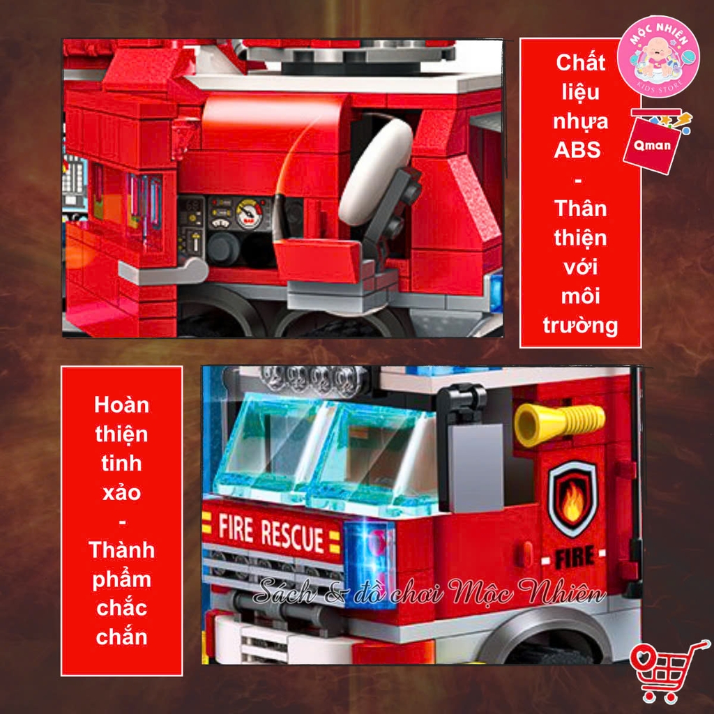 Đồ Chơi Lắp Ráp Cứu Hỏa Qman 2807 - Ô Tô Cứu Hỏa (366 Mảnh Ghép) - Dành Cho Bé Trai Từ 6 Tuổi