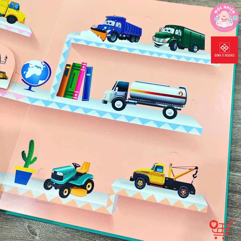 Sách Tương Tác Lật Mở Khám Phá Khổ lớn Lift-The-Flap - First 100 Trucks and things that go - 100 từ đầu tiên về các Phương tiện giao thông - Đinh Tị Books