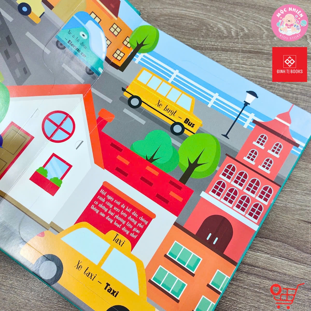 Sách Tương Tác Lật Mở Khám Phá Khổ lớn Lift-The-Flap - First 100 Trucks and things that go - 100 từ đầu tiên về các Phương tiện giao thông - Đinh Tị Books