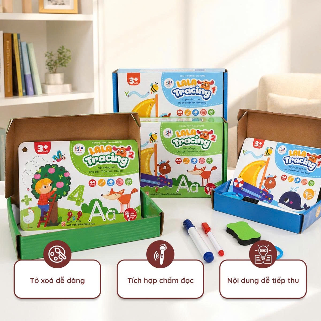 Combo 02 bộ Học liệu tô xóa Lala Tracing Plus - Đồ chơi giấy tô xóa thông minh đồ chơi tô xóa cho bé -Lalala baby