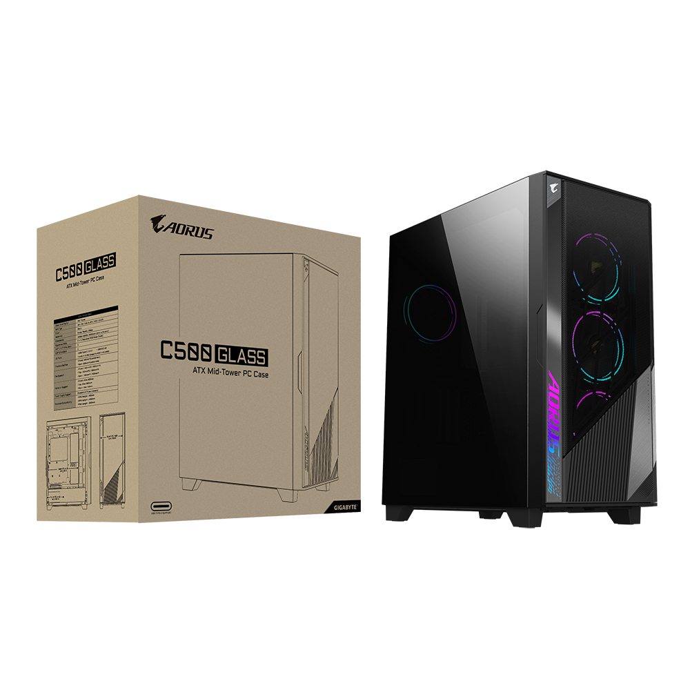 Case Máy Tính Gigabyte Aorus C500 Glass (GB-AC500G/Đen/E-ATX/RGB)
