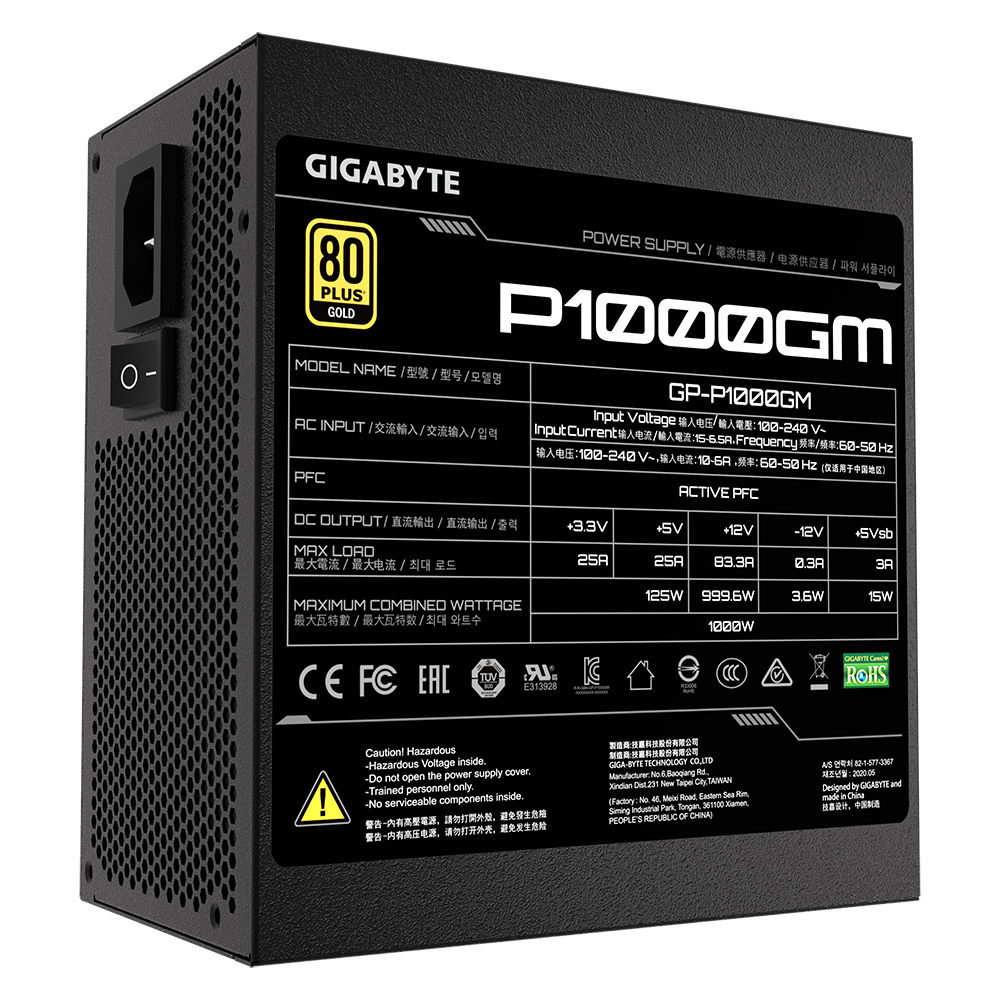 Nguồn GIGABYTE P1000GM - 80 Plus Gold - Full Modular