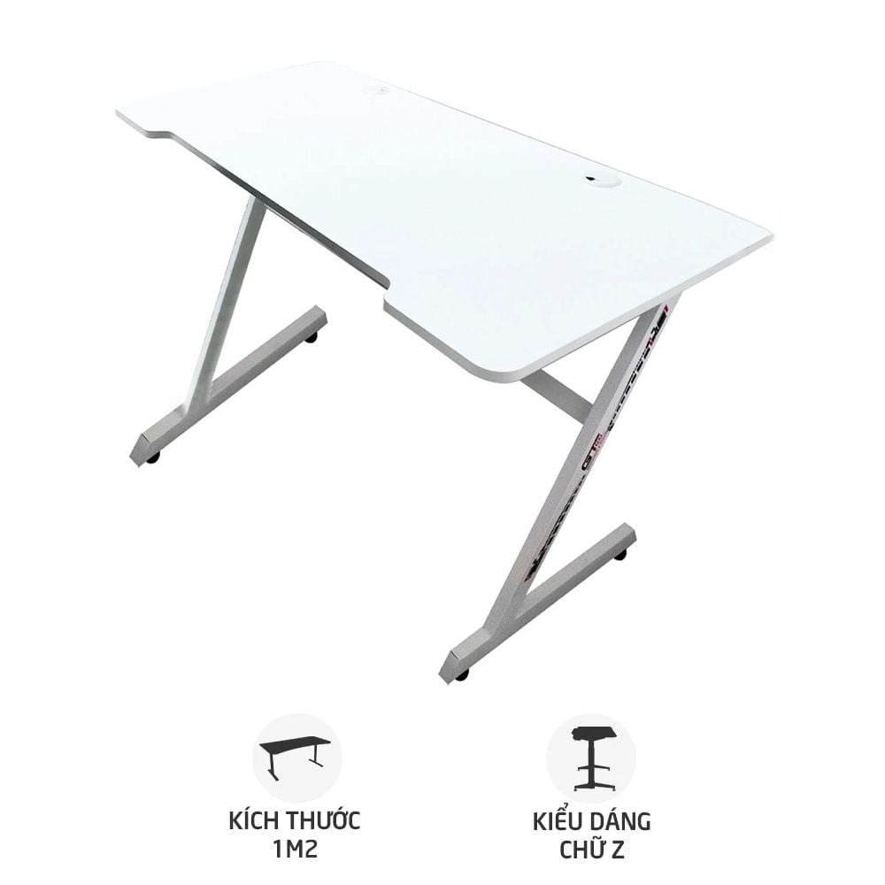 BÀN GAMING GT SERIES CHỮ Z - 120cmx60cm - ĐEN - TRẮNG - HỒNG