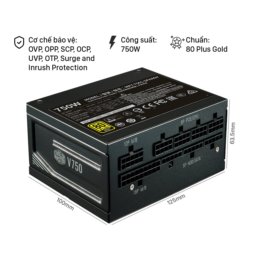 Nguồn máy tính CoolerMaster V750 SFX - 80 Plus Gold - Full Modular (750W)