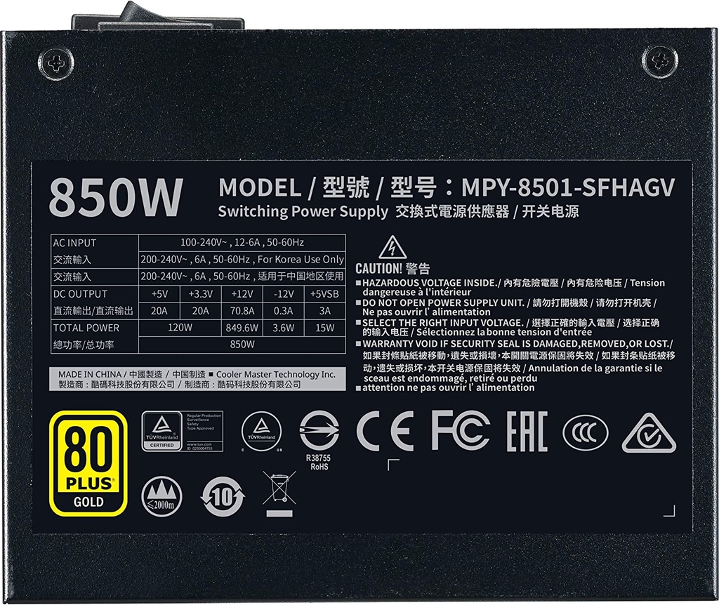 Nguồn máy tính CoolerMaster V850 SFX - 80 Plus Gold - Full Modular (850W)