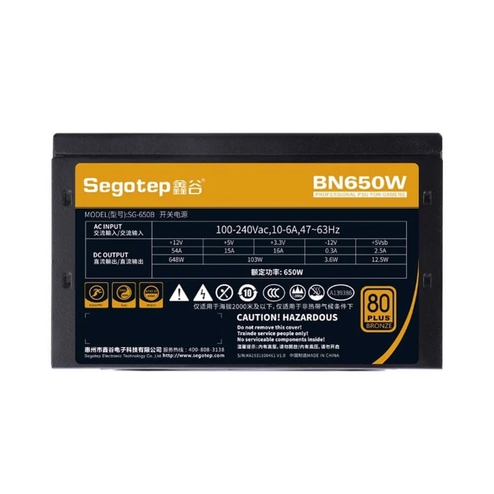 Nguồn máy tính SEGOTEP BN650W 80 PLUS BRONZE (PCIE 5.0/ATX 3.0)