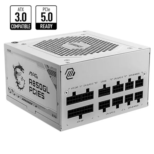 Nguồn máy tính MSI MAG A850GL - 850W( ATX 3.0, PCIe 5.0, Full Modullar, Màu Trắng)