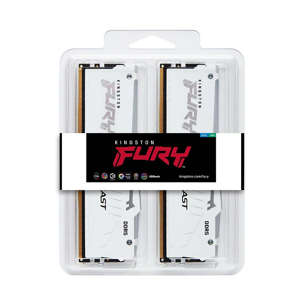 Ram PC Kingston Fury Beast White RGB 32GB 5600MHz DDR5 (2x16GB) KF556C40BWAK2-32