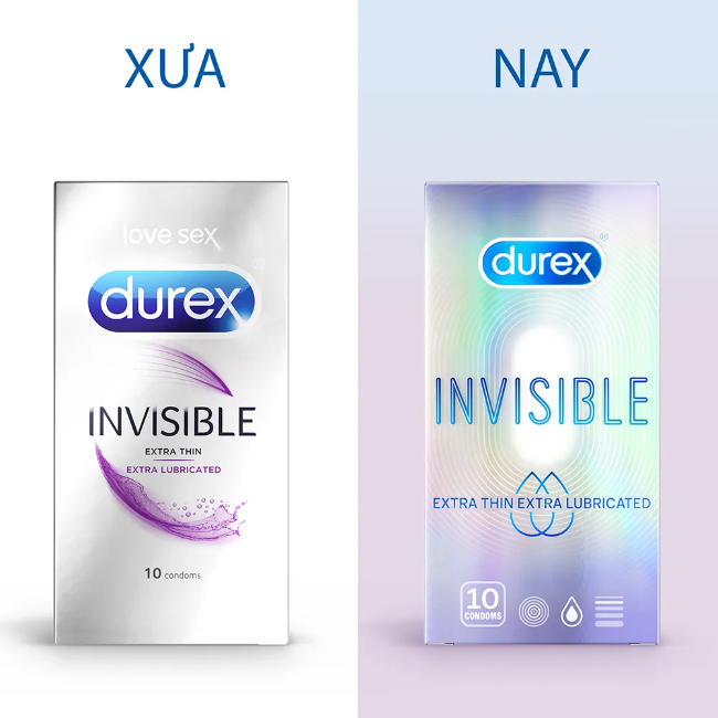 Bao cao su Durex Invisible Extra Thin Extra Lubricate - Hộp 10 Cái