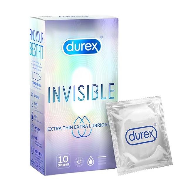 Bao cao su Durex Invisible Extra Thin Extra Lubricate - Hộp 10 Cái