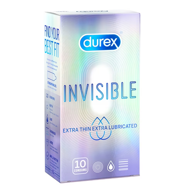 Bao cao su Durex Invisible Extra Thin Extra Lubricate - Hộp 10 Cái