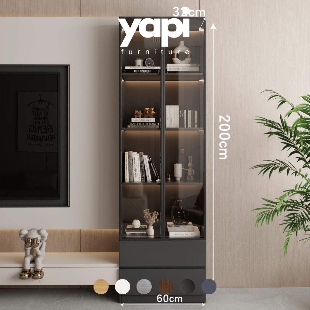 Tủ Trưng Bày Cánh Kính Tích Hợp Đèn LED 60x32x200cm Yapi TK003 Trang Trí Phòng Khách