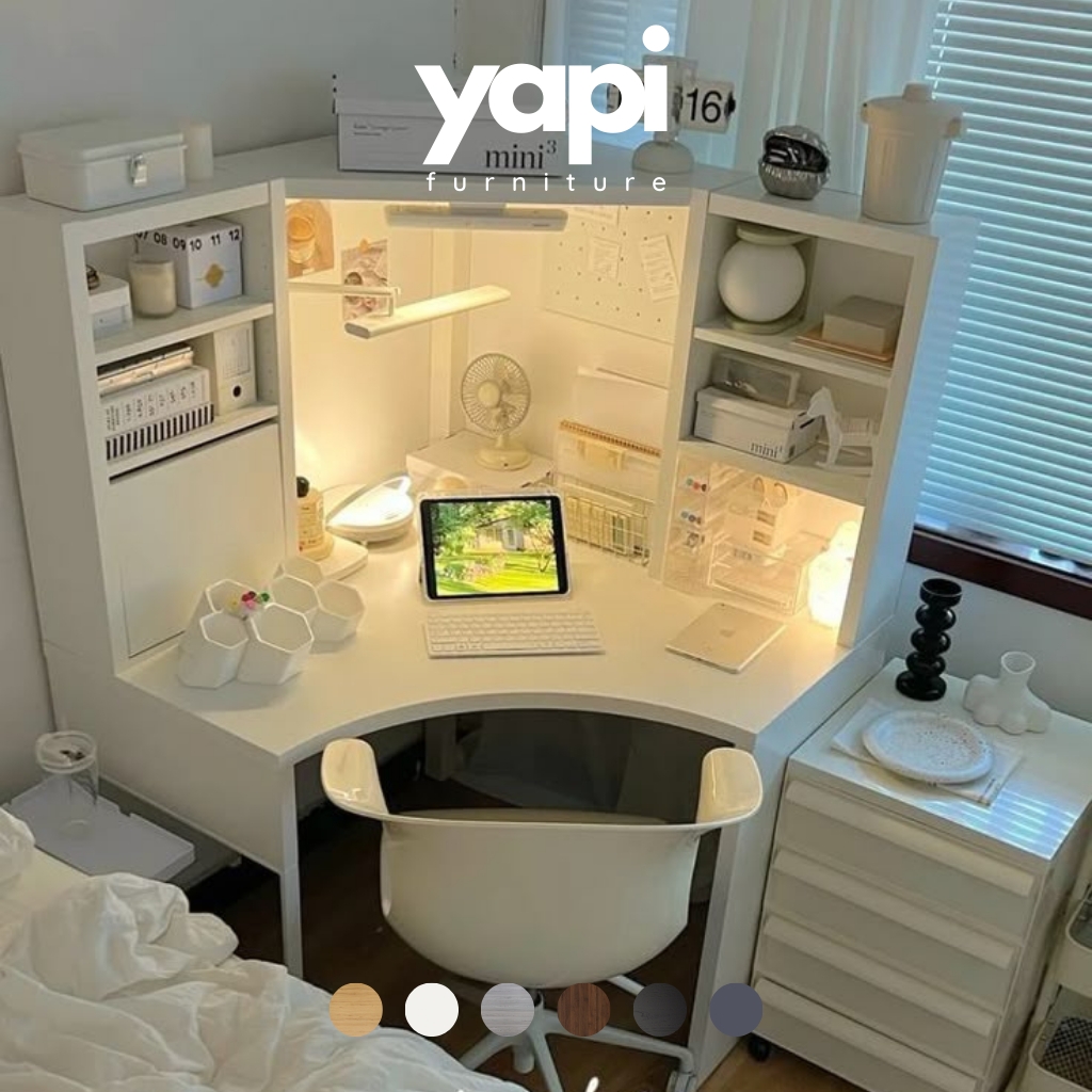 Bàn Góc, Bàn Học Bàn Làm Việc Đa Năng 100x100x142cm Có Kệ Để Đồ Siêu Tiện Dụng Yapi-418