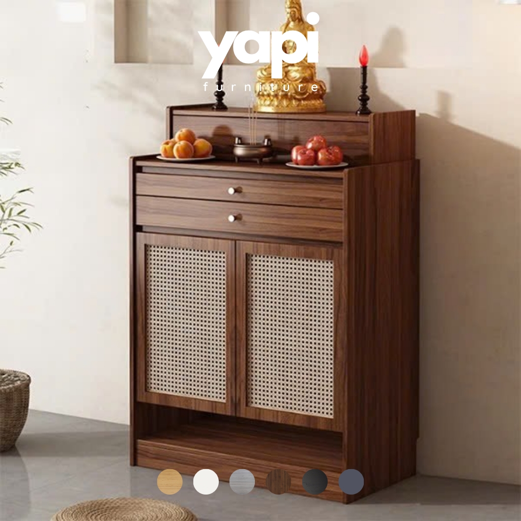 Tủ Thờ Gỗ MDF Có Ngăn Kéo Và Cửa Tấm Mây Nhỏ Gọn Hiện Đại 84x48x127cm Yapi-1207
