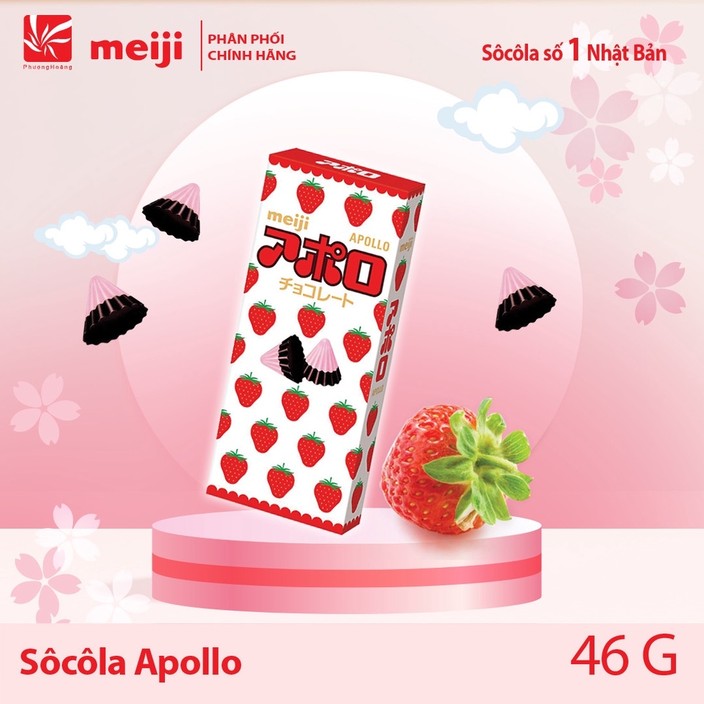 Socola Apollo Hình Nấm Vị Dâu Meiji Apollo Chocolate 46g Nhật Bản
