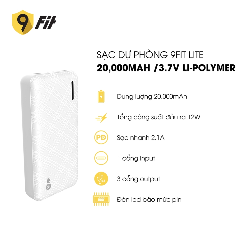 Sạc dự phòng 9FIT Lite 20,000mAh /3.7V Li-Polymer