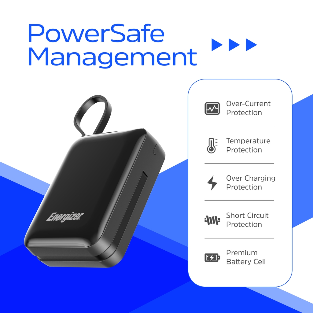 Sạc dự phòng Energizer 20,000mAh tích hợp 2 dây type C nhỏ gọn