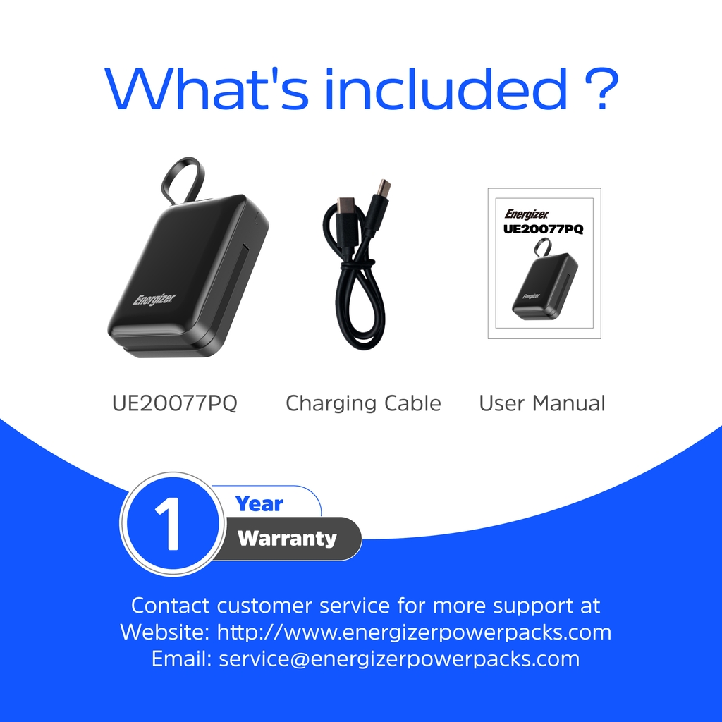 Sạc dự phòng Energizer 20,000mAh tích hợp 2 dây type C nhỏ gọn