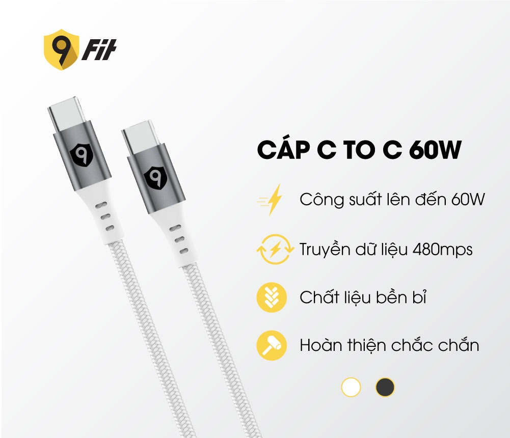 Sạc nhanh 9Fit Power Delivery 35W 1A1C GaN Tặng Cáp USB-C to USB-C