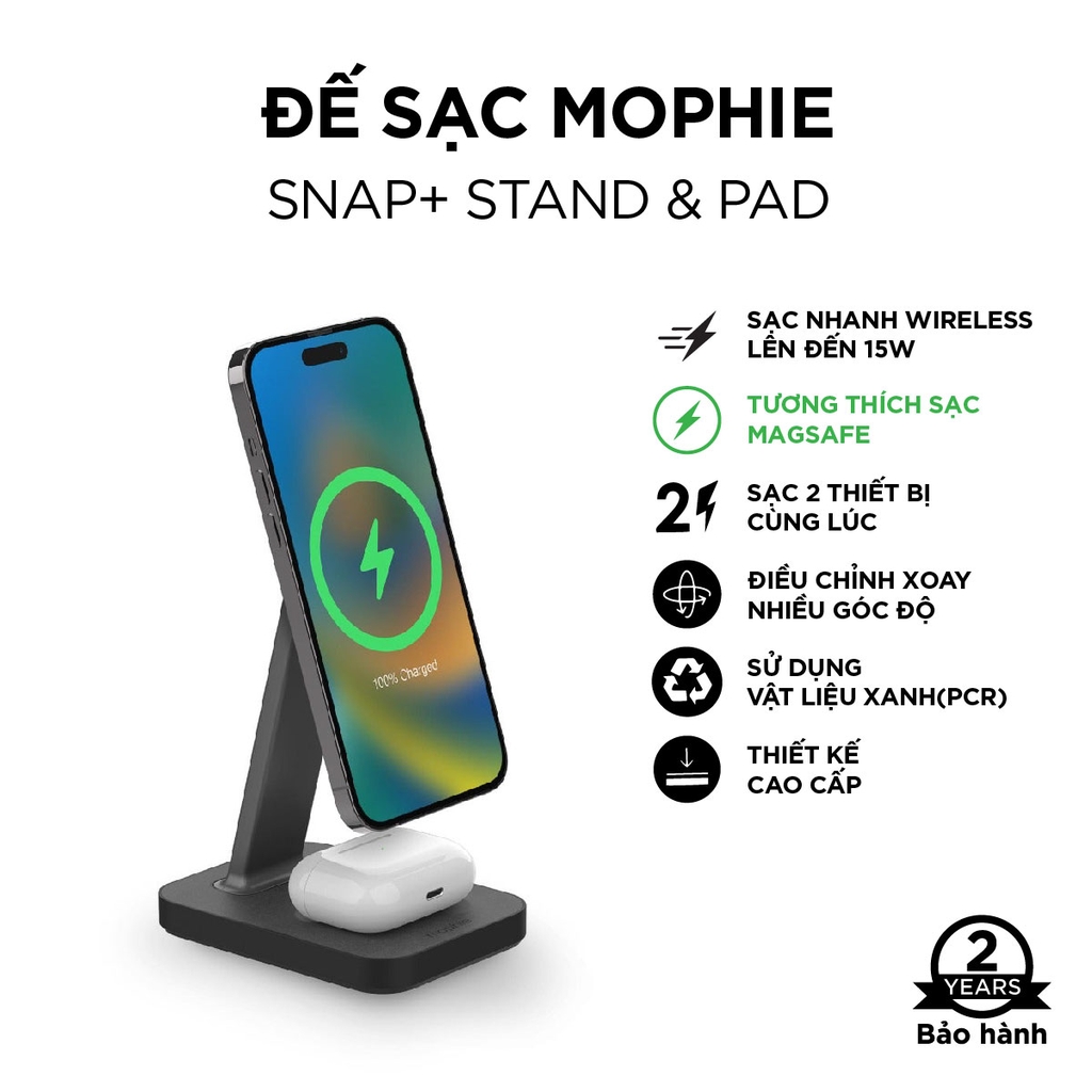 Đế sạc mophie Snap+ Stand & Pad