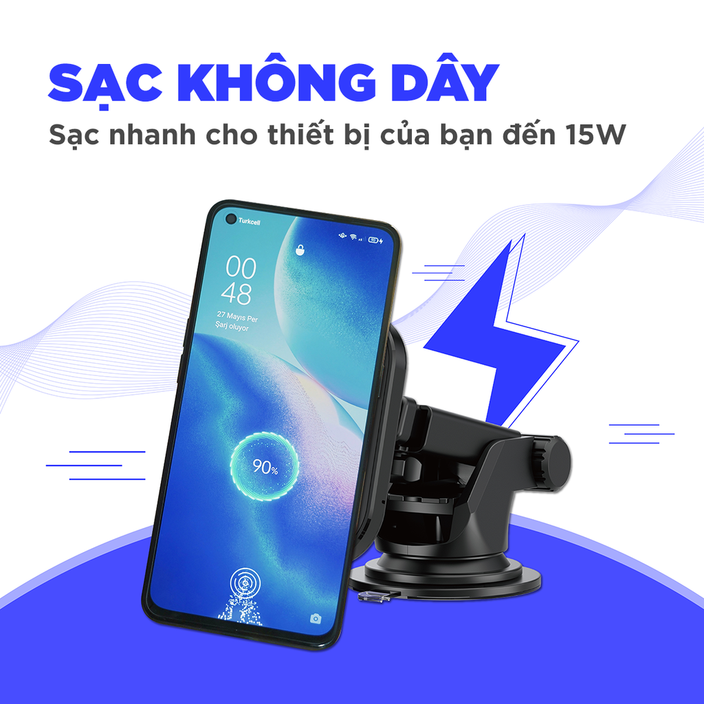 Sạc không dây Energizer 15W kiêm giá đỡ dùng trong ô tô - ECA007BK