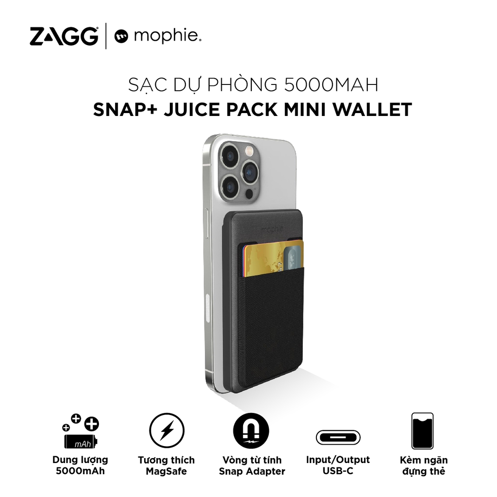 Sạc dự phòng mophie snap+ juice pack wallet 5000mAh Black - 401108985