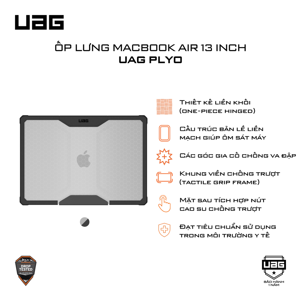 Ốp lưng MacBook AIR 13 inch - UAG Plyo - Ice/Black - 134007114340
