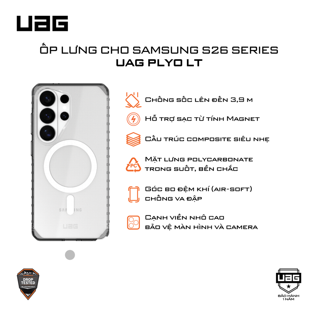 Ốp lưng Samsung S26 Ultra - UAG Plyo LT Magnet - Ice/White/Smoke - 2145591X433B