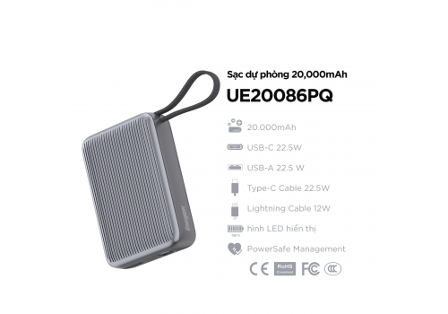 Sạc dự phòng Energizer 20,000mAh /3.85V Li-Polymer - UE20086PQBK