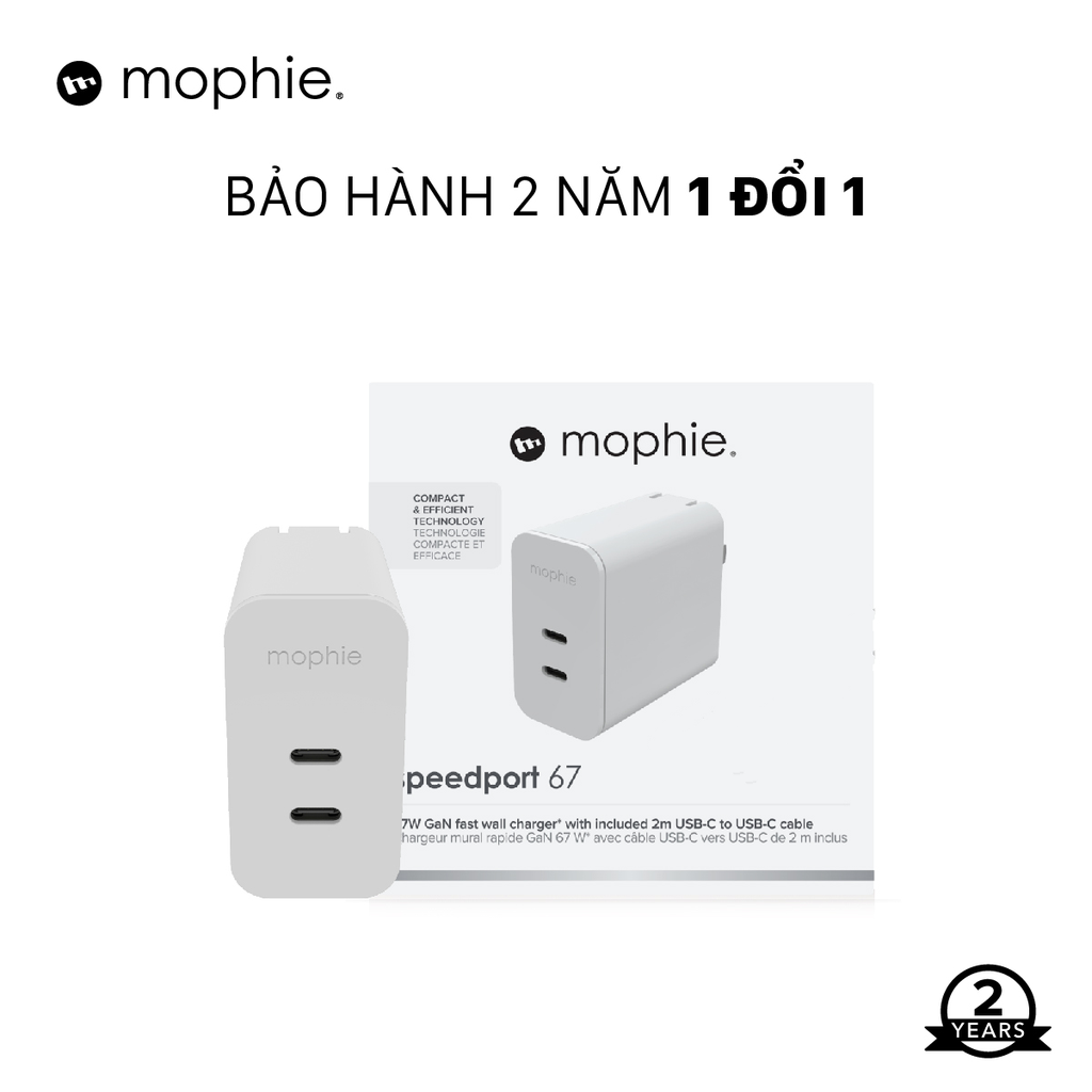 Sạc nhanh Mophie Power Delivery 67W 2 USB-C GaN - 409909357