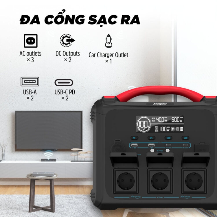 Trạm sạc dự phòng di động Energizer 1100Wh|1200W LMFP - PPS1100W2F