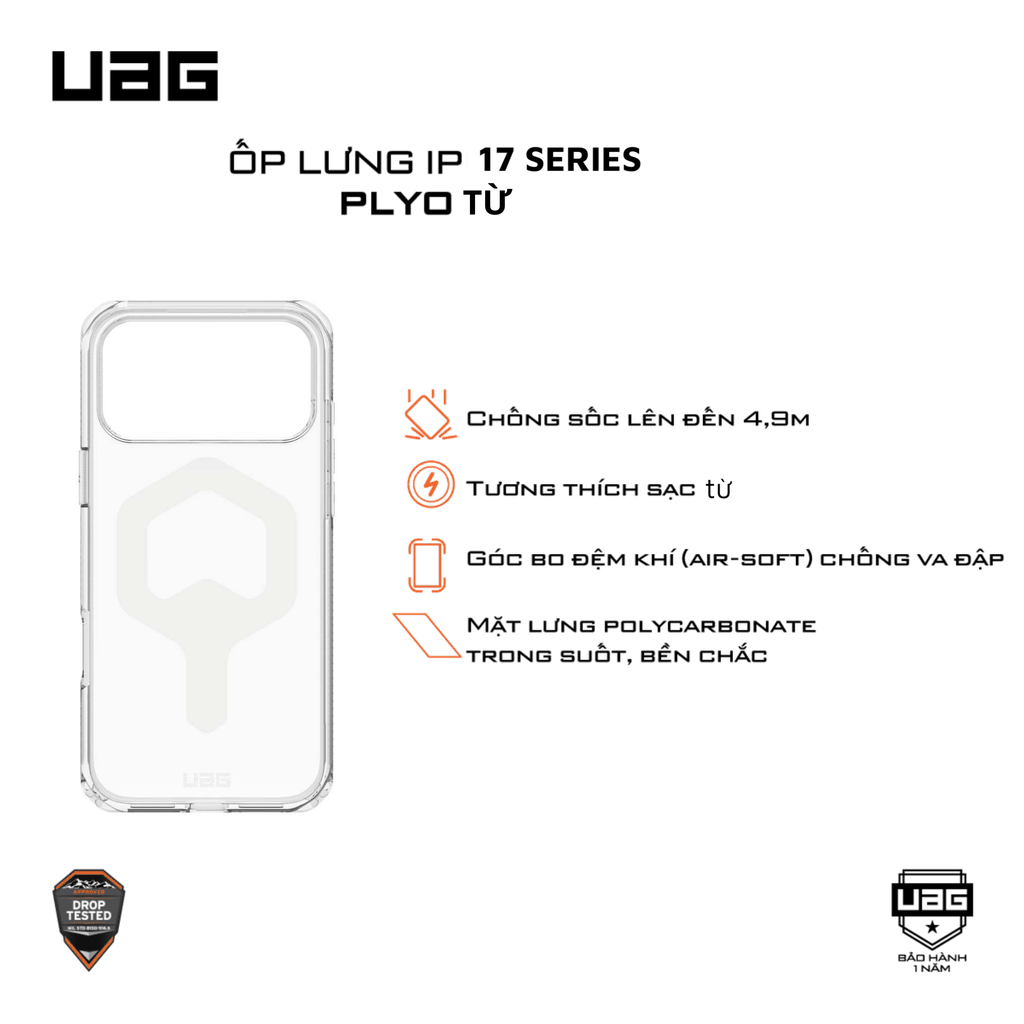 Ốp lưng iPhone 17 - UAG Plyo Magsafe Exclusive Cap - Ice/White